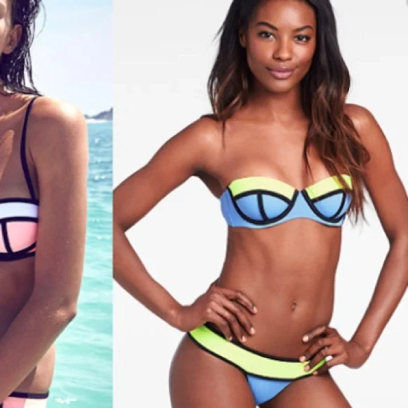 Victorias Secret The Flirt Bandeau Bikini Top in Blue/Green Colourblock Size 34B - Picture 6 of 6